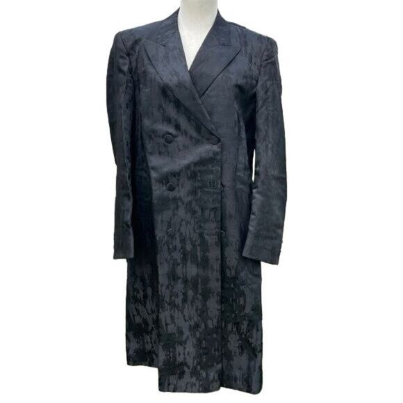 Vintage Y2K Black Jacket Dress Iridescent Elegant Long Coat Size 40S - Picture 1 of 15